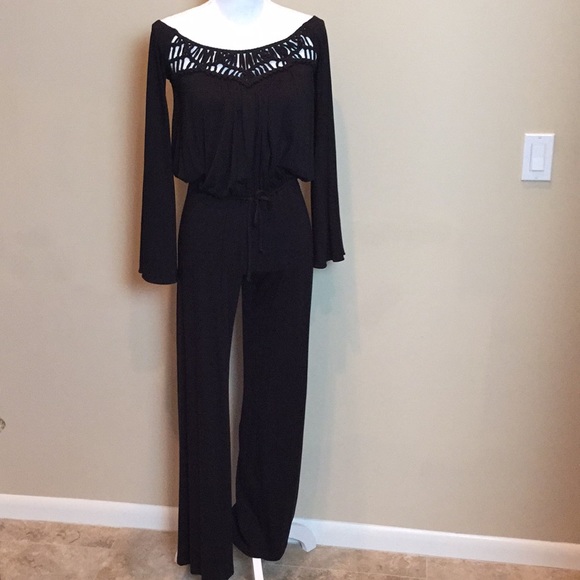 SKY Black Jersey Knit Off Shoulder Jumpsuit NWT - Picture 3 of 8
